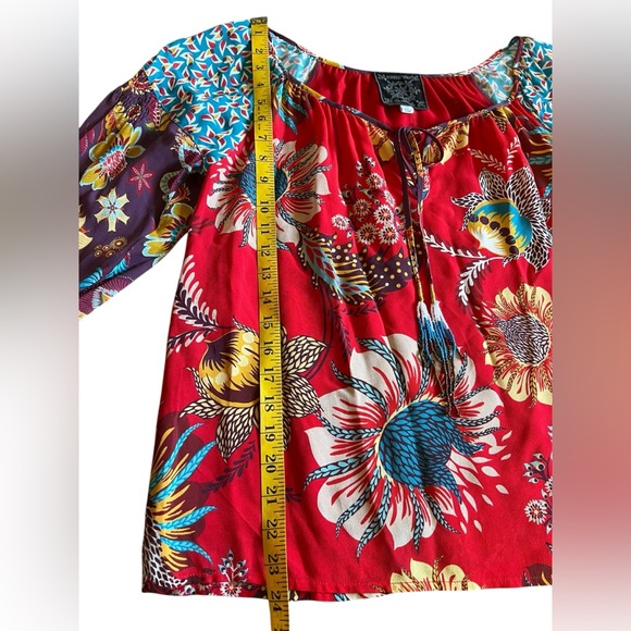 JOHNNY WAS x JADE “Tasha” Boho Floral Peasant Top Blouse Beaded Tassels Size XS - Picture 9 of 11